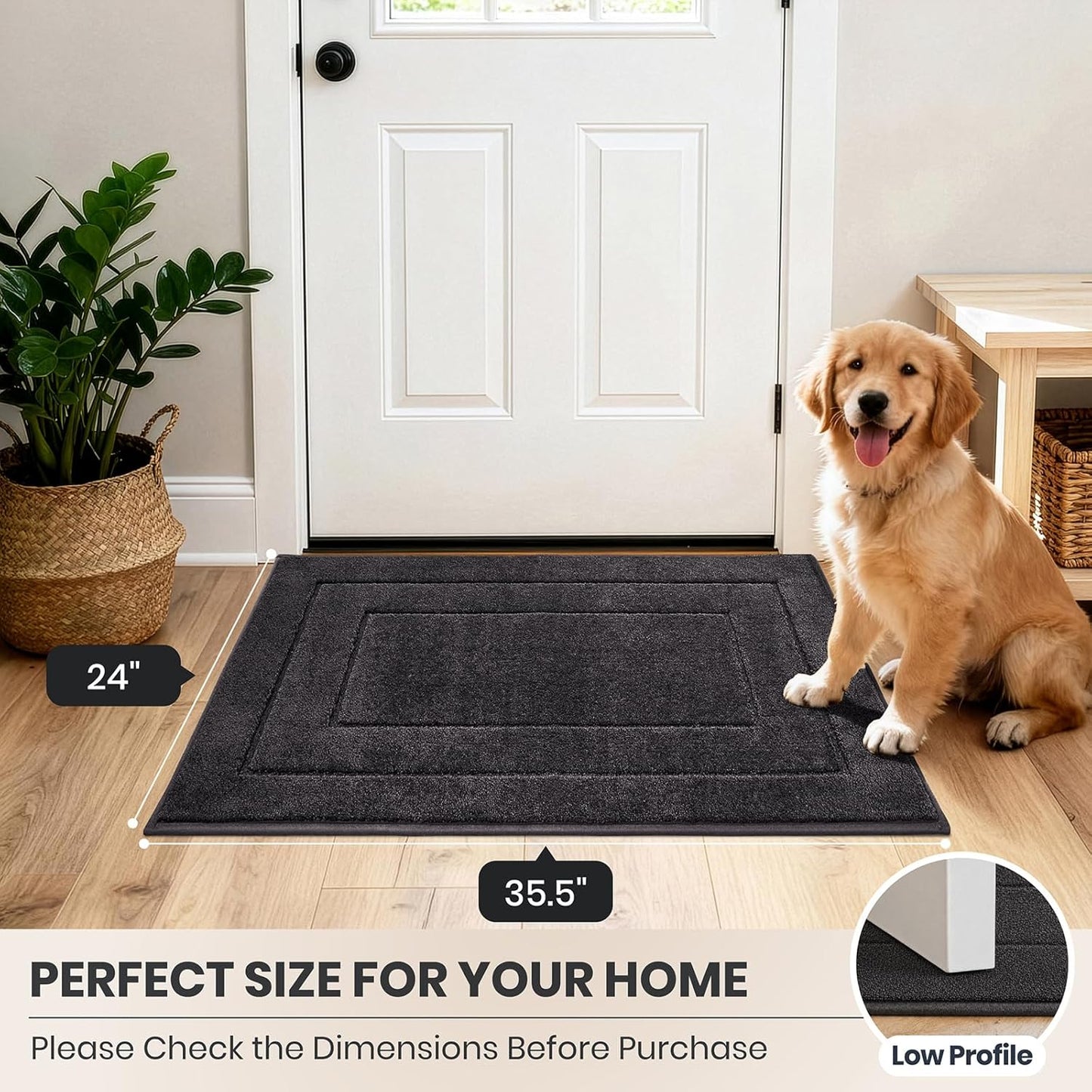 PURRUGS Dirt Trapping Door Mat 32" x 47", Non-Slip/Skid Machine Washable Entryway Rug, Dog Doormat, Super Absorbent Welcome Mat for Muddy Wet Shoes and Paws, Grayish Brown