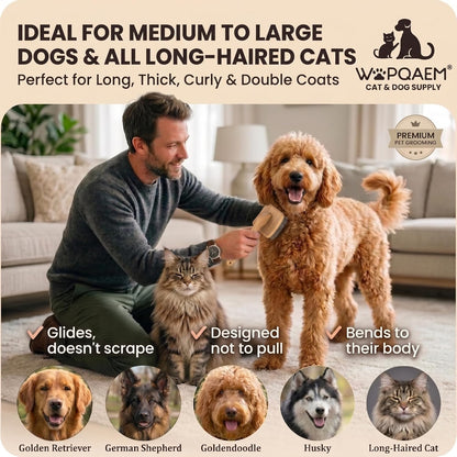 WPQAEM Dog Slicker Brush Set for Detangling & Shedding, Deep Grooming Kit for Thick, Curly & Double Coats (Goldendoodle, German Shepherd), Includes Metal Comb, Cleaning Tool & Bath Brush
