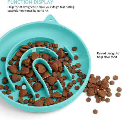 Coomazy Large Silicone Slow Feeder Dog Bowls, Interactive Puzzle Toy for Pets Food Training, Keeps Dogs Busy, Prevents Puppy Overeating (Dark Green, Large: 3.2Cup)