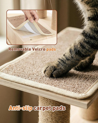 3-in-1 Pet Stairs for Cats, 7.87" Depth Pet Steps for Cat, Wood Cat Stairs for High Bed and Sofa, 1 Condo Cave, Scratching Post, Sturdy Indoor Pet Stairs with Non-Slip Carpet Pads