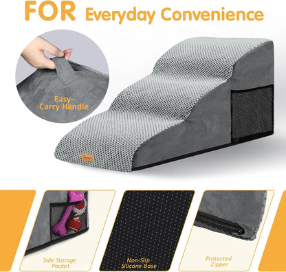 Topmart High Density Extended Foam Dog Ramp&Steps 2 Tiers,11.8" High,Non-Slip Dog Stairs,Soft Foam Pet Ladder with Removable Cover,Best for Injured,Older Cats,Pets with Joint Pain