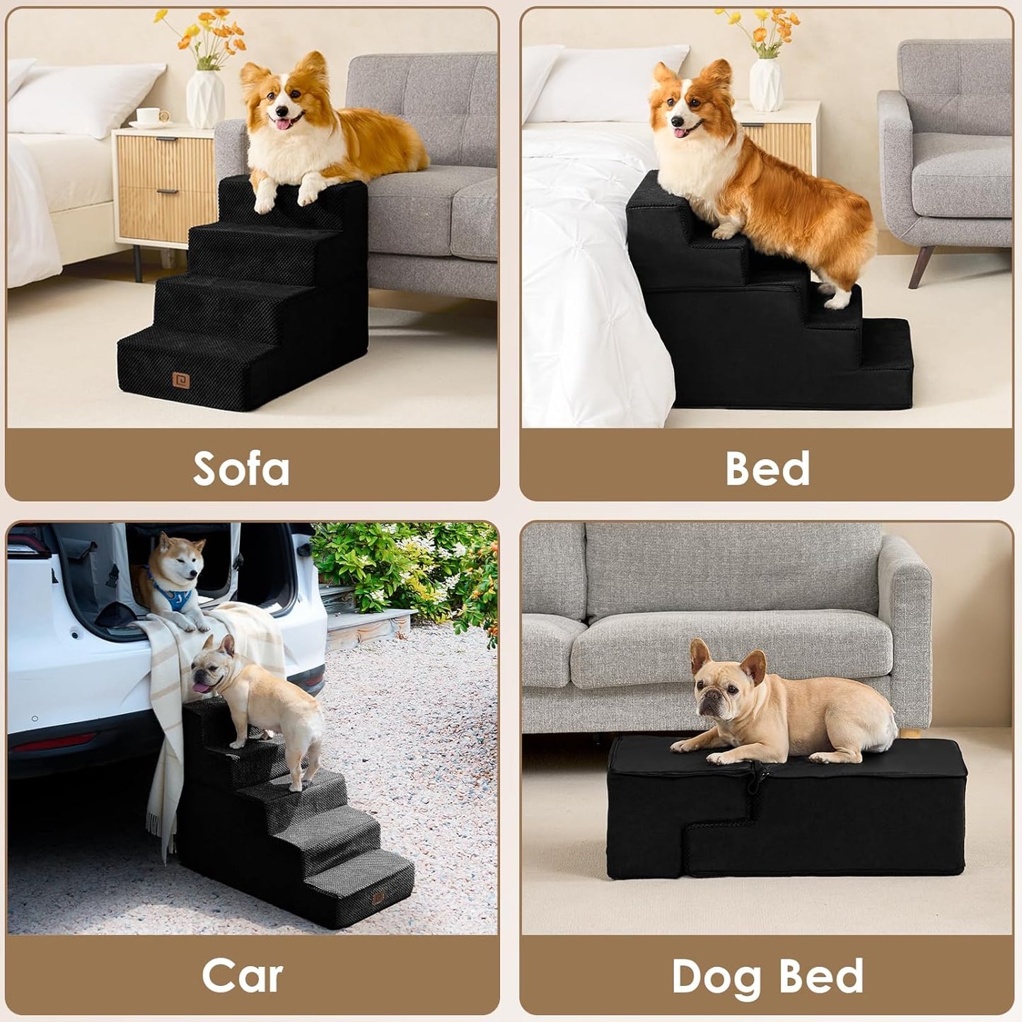 EHEYCIGA Dog Stairs for High Bed 22.5" H, 5-Step Dog Steps for Bed, Pet Steps for Small Dogs and Cats, Non-Slip Balanced Pet Ramp Indoor, Grey