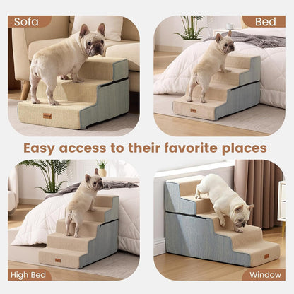 Gardner Pet Dog Stairs for Small Dogs 18.5" H, 4-Step Extra Wide Dog Steps for Bed, Pet Stairs for Bed and Couch with Durable Non-Slip Waterproof Fabric Cover and Soft Foam, Navy