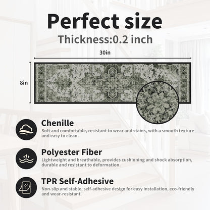 Non-Slip Stair Treads for Wooden Steps 15pcs,8"x30" Stair Carpet Treads for Indoor Use,Peel and Stick Stair Runners,Washable Reusable Adhesive Backing,Pet-Friendly Stair Capet for Kids,Elders,Dogs