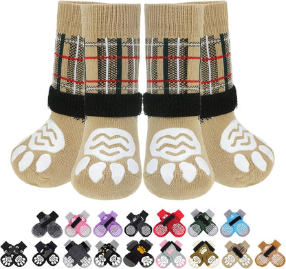 PUPTECK Anti Slip Dog Socks with Double Grippers for Hardwood Floors, Shoes for Hot/Cold Pavement, Boots & Paws Protectors to Prevent Licking, Traction Booties for Senior Small Large Dogs