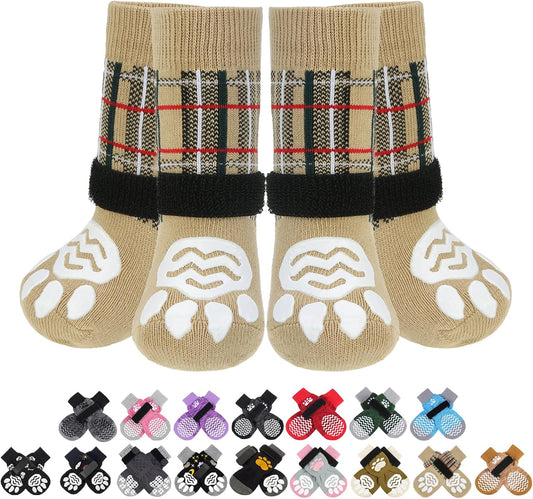 PUPTECK Anti Slip Dog Socks with Double Grippers for Hardwood Floors, Shoes for Hot/Cold Pavement, Boots & Paws Protectors to Prevent Licking, Traction Booties for Senior Small Large Dogs