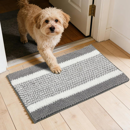 Dog Door Mat for Muddy Paws - Absorbent Quick-Dry Non-Slip Washable Chenille Pet Rug, Indoor Entryway Mat for Front Door & Crate (Brown, 24" L*16" W)