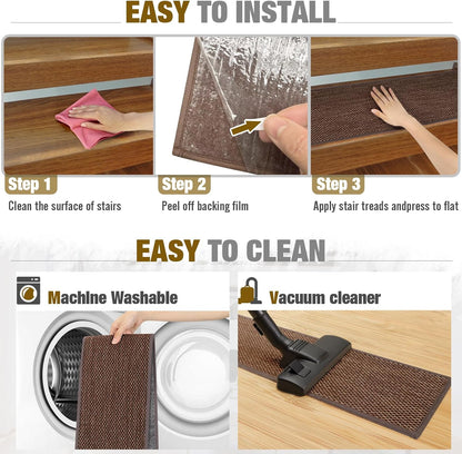 SMILOOL Stair Treads Non Slip for Wooden Steps Indoor 9" x 36" 15 Pack Extra Wide Stair Tread Carpet Stairs Runner, Step Pads with Reusable Adhesive for Dogs Kids Elders, Machine Washable, Beige