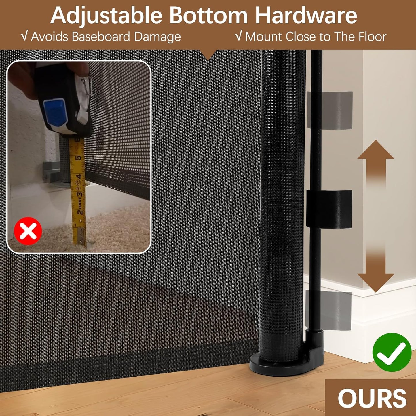Reinforced 60 Inch Extra Tall Cat Gate Retractable Dog Gate - No Jumping Over/Crawling Under, 55" Wide Retractable Baby Gates for Cats with Reinforced Rods, 5ft Tall Dog Gate Indoor Cat Barrier/Black