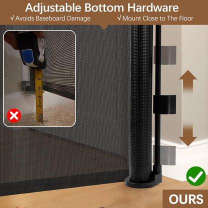 Reinforced 60 Inch Extra Tall Cat Gate Retractable Dog Gate - No Jumping Over/Crawling Under, 55" Wide Retractable Baby Gates for Cats with Reinforced Rods, 5ft Tall Dog Gate Indoor Cat Barrier/Black