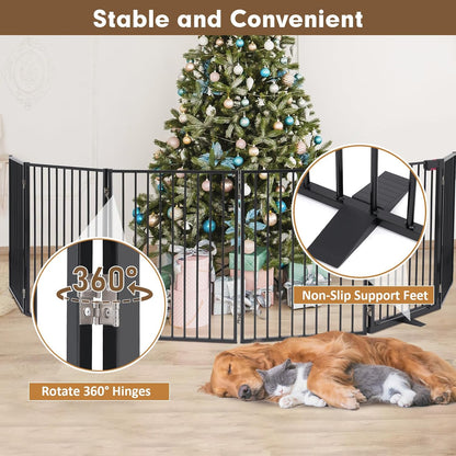 Metal Freestanding Dog Gates,Extra Wide 24", 32" Height Foldable Dog Fence for Indoor & Outdoor, Heavy Duty Freestanding Pet Barrier for Stairs, Doorways, Halls, Kitchen,Yard