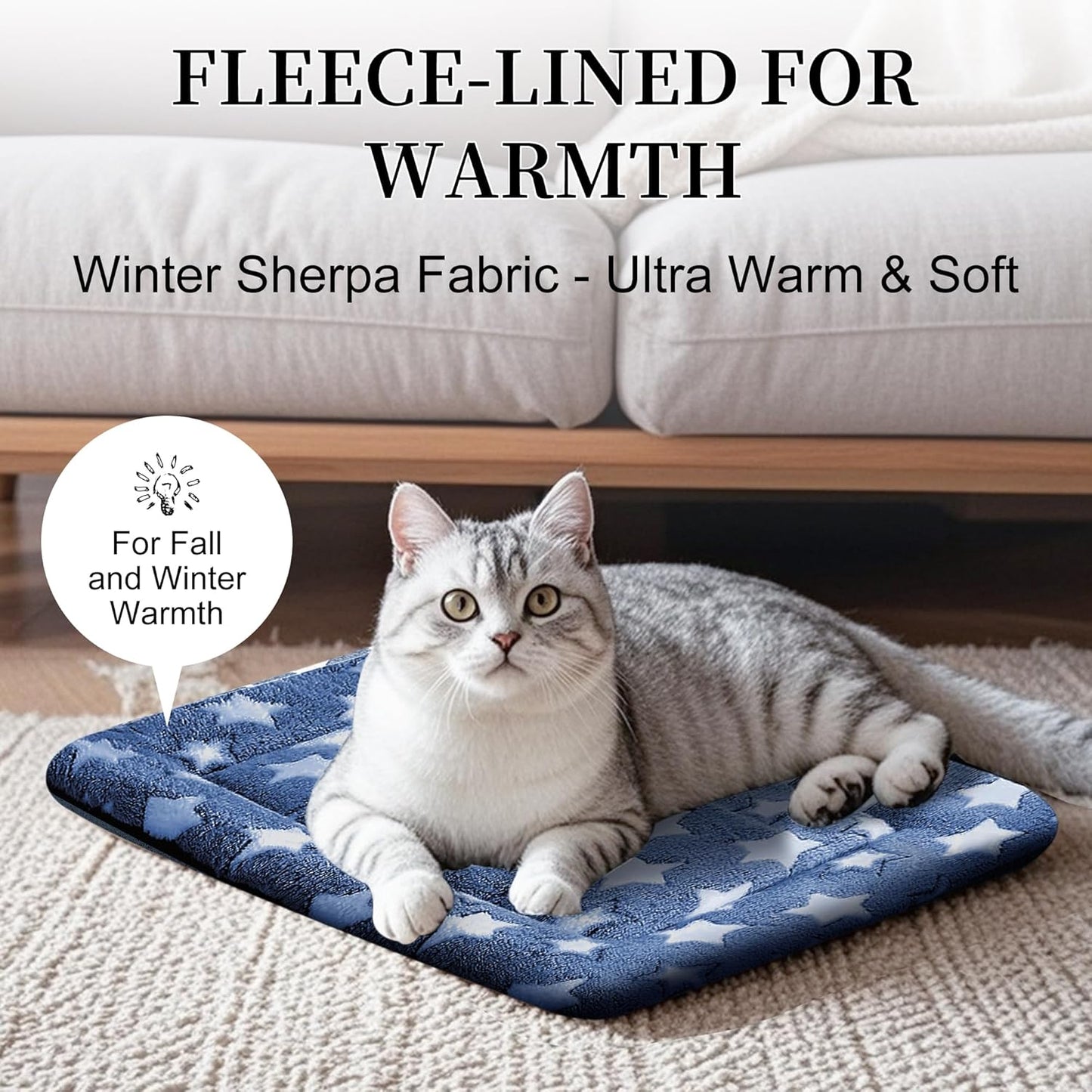 Dog Bed Mat, Reversible Crate Pad & Cute Dog Bed - Machine Washable Kennel Mat with Ultra Soft for Small Dogs (Cool/Warm), 24" x 18", Grey&Star