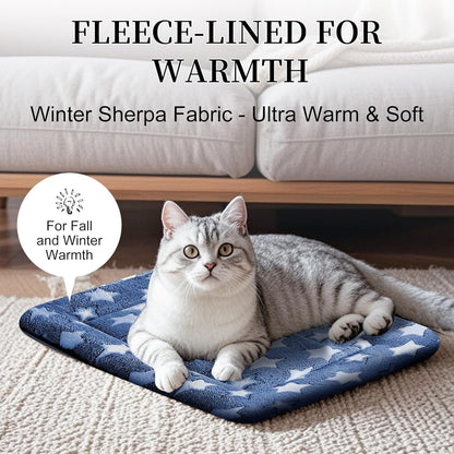 Dog Bed Mat, Reversible Crate Pad & Cute Dog Bed - Machine Washable Kennel Mat with Ultra Soft for Small Dogs (Cool/Warm), 24" x 18", Grey&Star