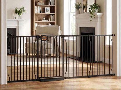 Baby Gates Extra Wide for Large Opennings with Door Pressure Mounted 90.6-95.2 Inch Extra Wide Baby Gate Dog gate for Doorways Indoor Metal Gate No Drilling with Walk-Through Door,White