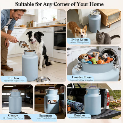 30 lb Stainless Steel Dog Food Storage Container, Airtight Metal Canister with Lid & Scoop, Extra Large Capacity for Multi-Pet Families, Preserve Freshness