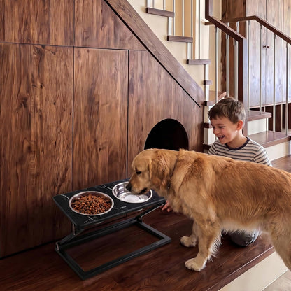 Elevated Dog Bowls, Adjustable Raised Dog Bowl Stand with 2 Stainless Steel Food Bowls 20°Tilted Water Bowls for Medium Small Sized Dogs (Black, Medium)