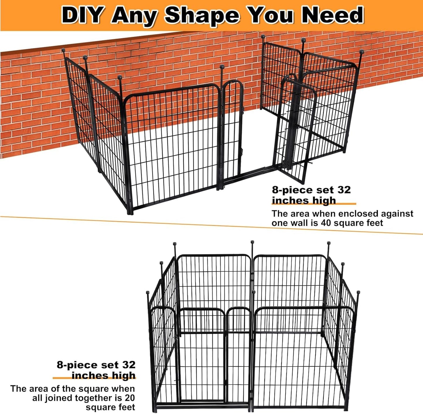Getlay 36 in(H) Garden Fence, Wide Gate Low Threshold, 10 Panels Total 22.1 Ft(L) Heavy Duty Iron Animal Barrier Fence for Yard,Suitable for Indoor Or Outdoor Dog Fencing,Garden Border Fence