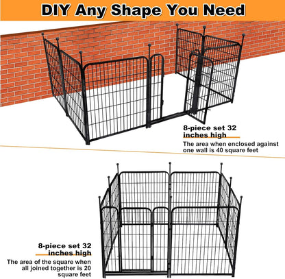 Getlay 36 in(H) Garden Fence, Wide Gate Low Threshold, 10 Panels Total 22.1 Ft(L) Heavy Duty Iron Animal Barrier Fence for Yard,Suitable for Indoor Or Outdoor Dog Fencing,Garden Border Fence