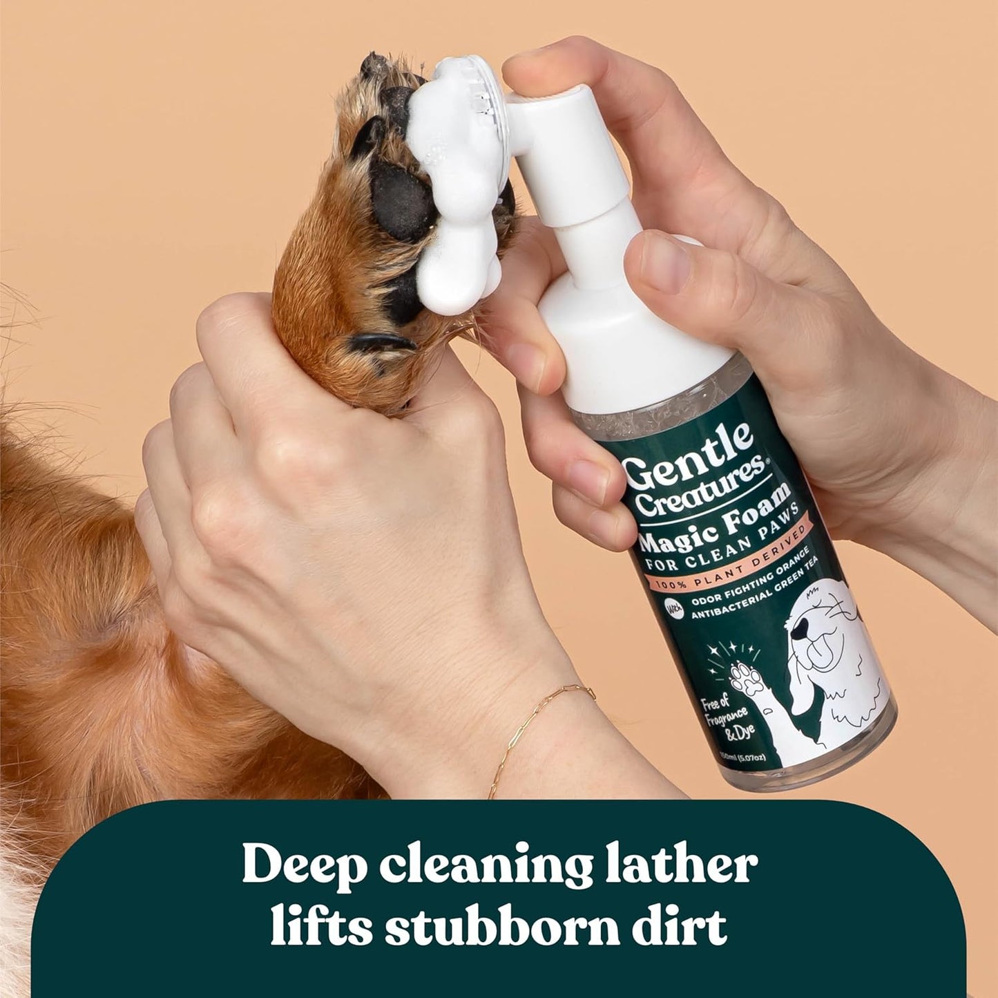 Magic Foam Paw Cleaner for Dogs & Cats, No-Rinse Foaming Scrubber Brush for Dirty, Muddy Paws – for Small, Medium & Large Dogs, Puppies, Kittens (5 fl oz)