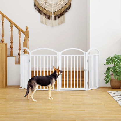 Folding No-Assembly Freestanding Dog Gate with Door,32" Heights Foldable Pet Fence,144" Extra Wide Accordion Puppy Folding Playpen for Doorways,House,Stairs (6 Panels,White)