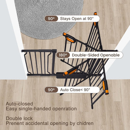 owlie 37.4" Extra Tall Wide Baby Gate for Stairs Doorways,47-57 Inch Extra Large Long Baby Gate with Door Indoor Safety Metal Pressure Mounted Pet Gate with Walk-Thru Auto Close, Black