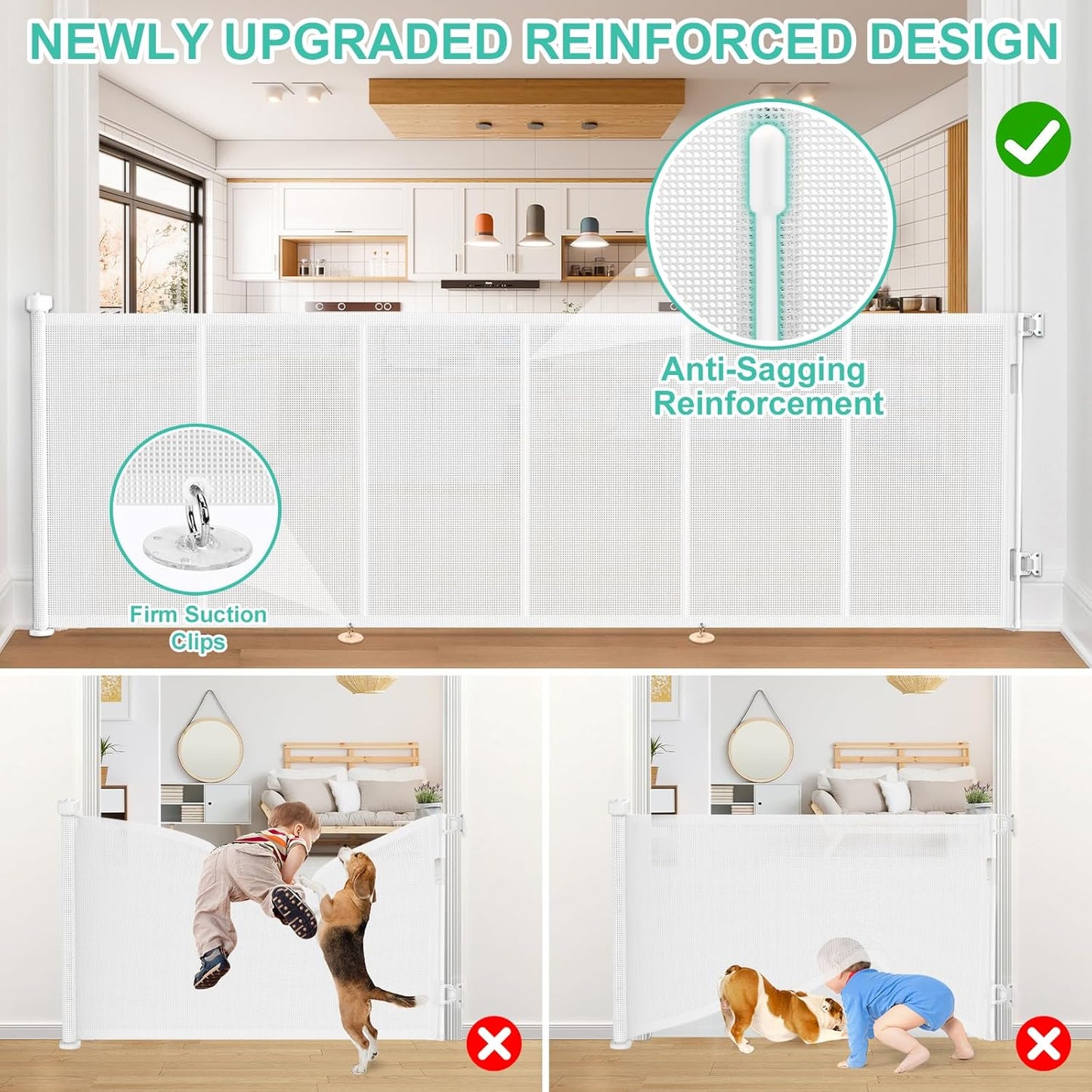 Upgrade 120 inch Retractable Baby Gates, EZIGO Extra Wide Baby Gate for Large Opening Extra Long Mesh Gate for Kids or Pet Dog Gate Child Safety Gate for Stairs Hallways Doorway Indoor Outdoor, Gray