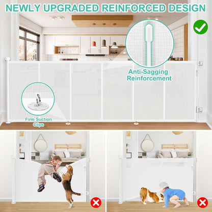 Upgrade 120 inch Retractable Baby Gates, EZIGO Extra Wide Baby Gate for Large Opening Extra Long Mesh Gate for Kids or Pet Dog Gate Child Safety Gate for Stairs Hallways Doorway Indoor Outdoor, Gray