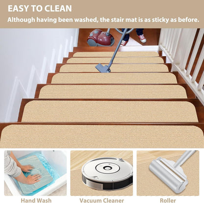 Fixmend Stair Treads Non Slip for Wooden Steps, 8" X 30" (15-Pack) Stair Runner Carpet Treads Indoor with Reusable Adhesive, Stairslide Carpets Rugs Safety Mats for Elders, Kids & Dogs, Dark Grey Leaf