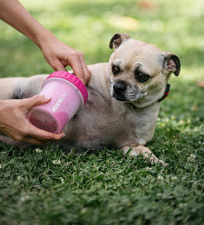 Dexas MudBuster Medium Dog Paw Cleaner in Fuchsia - Fits 1.5"-2.5" Wide Paws, Portable Paw Washer for Muddy Paws, Dog Paw Cleaning Cup with Gentle Silicone Bristles, Quick Clean Pet Paw Washer