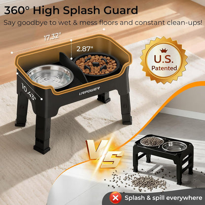 URPOWER 3-in-1 Elevated Dog Bowls - Mess Proof Double Deck 4 Height Adjustable Raised Stand with 2 Stainless Steel Food Bowls & Licking Plate for Small, Medium & Large Dogs