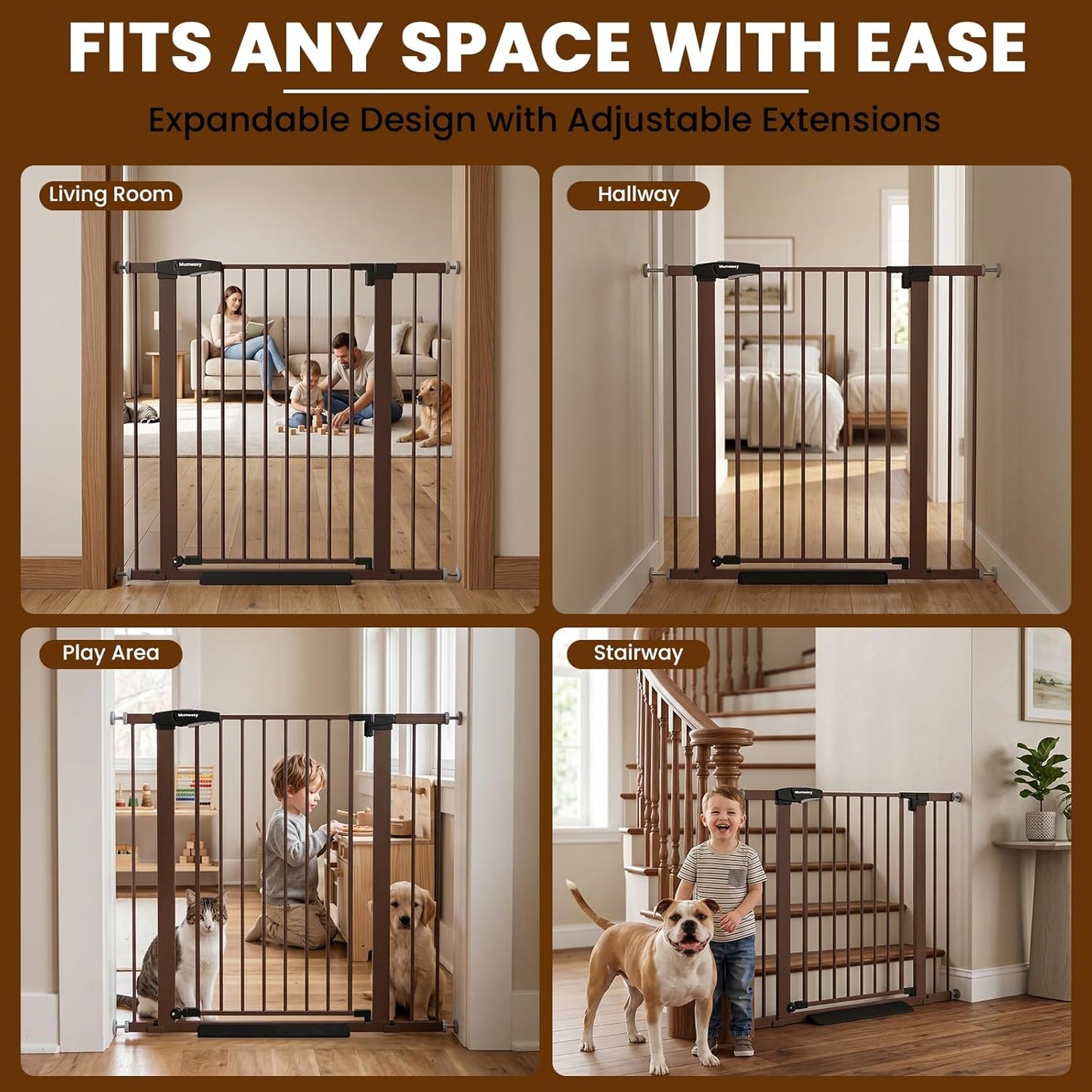Mumeasy 36" High Extra Tall Dog Gate, 29.6"-40.5" Wide Pressure Mounted Tall Baby Gate for Dog, Auto Close Pet Gate with Door for Stairs,Doorways,House,Black