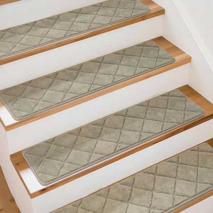 Art3d Stair Treads for Wooden Steps 15Pcs, 8" X 30" X 0.3" Non Slip Stair Runner Rugs with Reusable Adhesive for Elders Kids and Dogs, Washable Peel and Stick Stair Treads Carpet, Gray