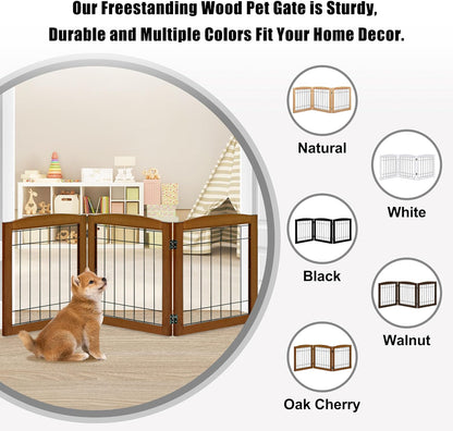 LZRS 2-Panel Freestanding Foldable Wood Dog Gate – Solid Wood & Steel Wire, Chew-Resistant Pet Barrier for Indoor Use, Ideal for Small to Medium Dogs, White