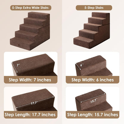 EHEYCIGA Dog Stairs for High Bed 22.5" H, 5-Step Dog Steps for Bed, Pet Steps for Small Dogs and Cats, Non-Slip Balanced Pet Ramp Indoor, Grey