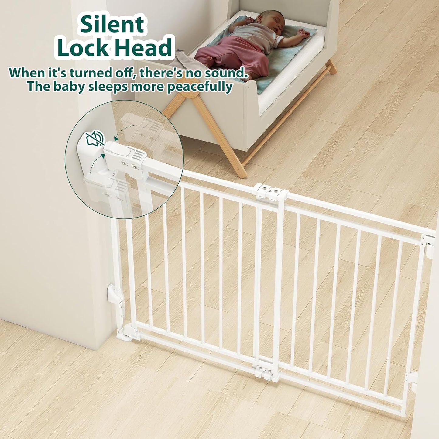 Miumoon 29-43" No Bottom Bar Baby Gate for Stairs, 2-in-1 Auto Close Dog Gate Indoor with Large Walk Thru Door, Hardware Mount Pet Gate for Top and Bottom Stairs (White, 26.5-43" W x 29" H)