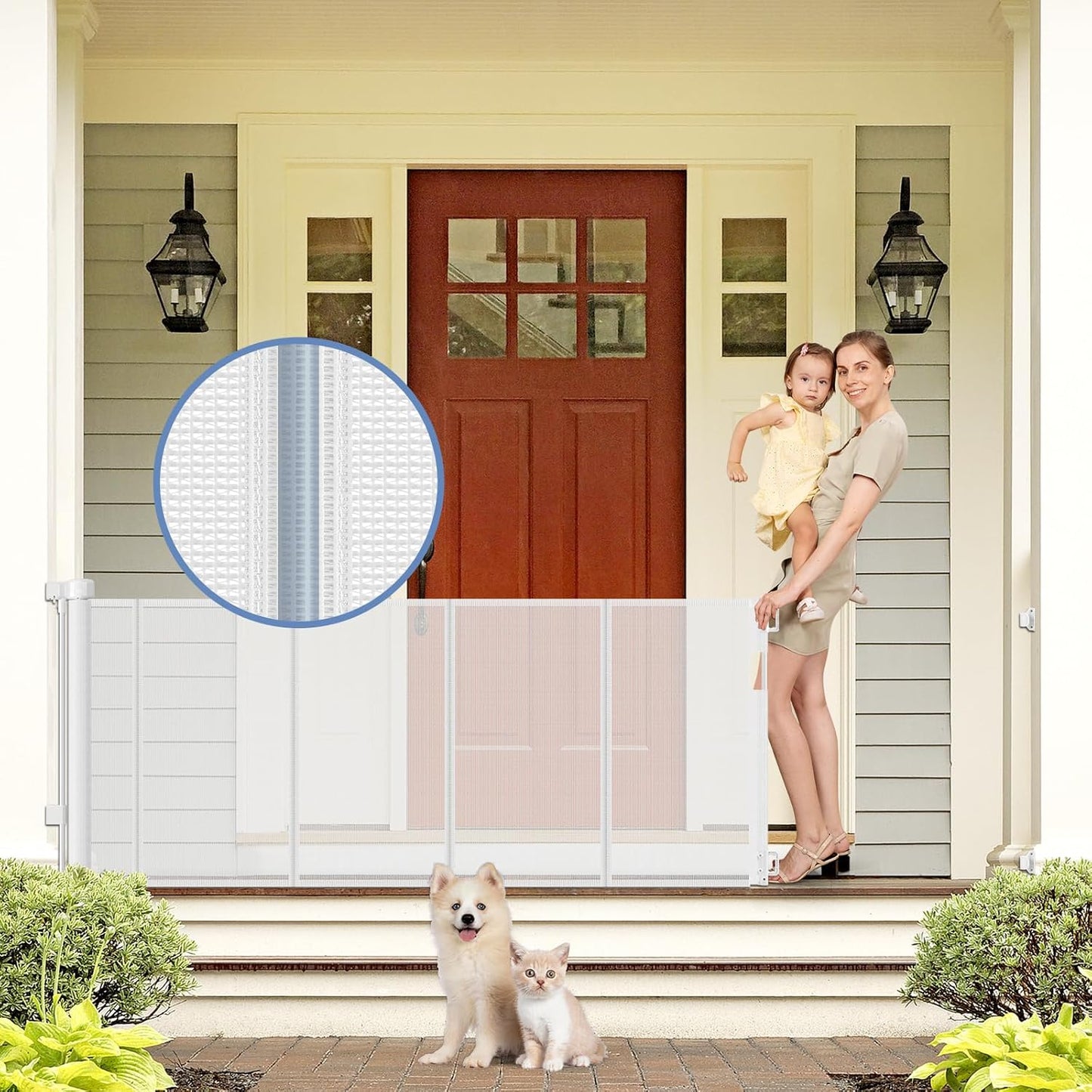 Reinforced 90 Inch Retractable Baby Gates Extra Wide Baby Gate with Reinforced Strips, 7.5ft Long Retractable Dog Gate for The House 33 Inch Tall Extra Long Pet Gates for Wide Openings, Black