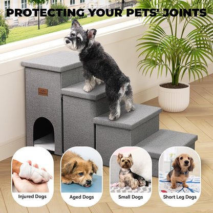 Zerbuger Wider Dog Ramp for High Bed with Storage 18" H, Foldable Dog Stairs for Small Medium Large Older Senior Animal, Sturdy Dog Step for Climbing Bed or Couch, Arthritis-Friendly (Gray, No Condo)