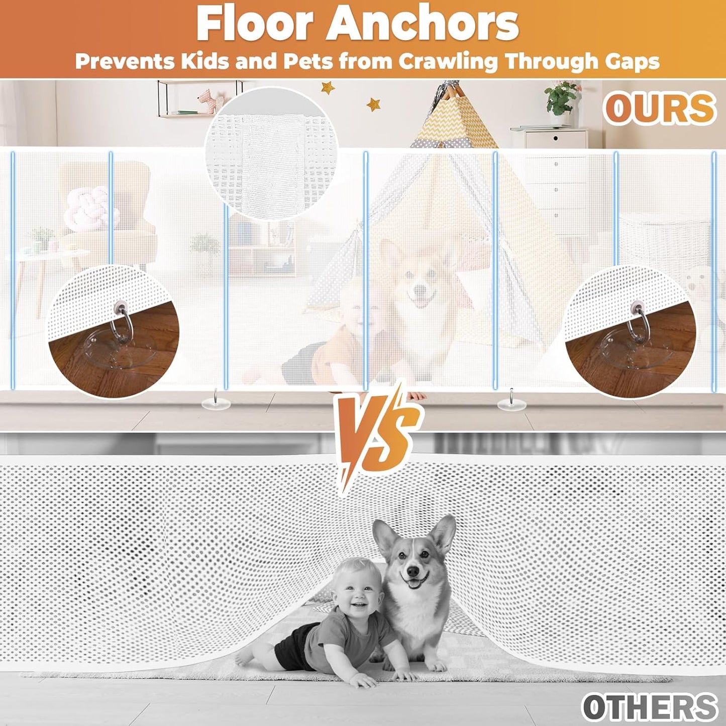 275" Retractable Baby Gates Dog Gate Extra Wide, 52" Tall Child Pet Safety Gate with Reinforced Strips for Stairs, Long Mesh Garage Gates Fence for Outdoor Indoor Large Openings Driveway Decks Patio