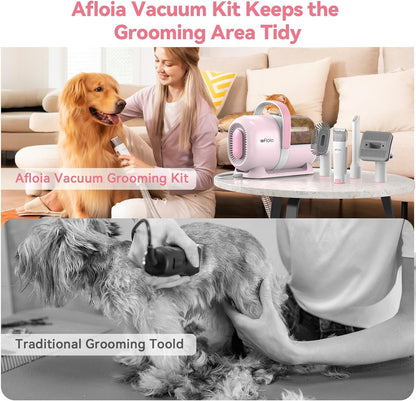 Afloia 6-in-1 Dog Grooming Kit, Pet Grooming Vacuum for Shedding, Dog Hair Vacuum with Clipper Nail Trimmer Grinder, Pet Brush Groomer at Home, Low Noise Cats Hair Remover, 1.5L Dust Cup, White