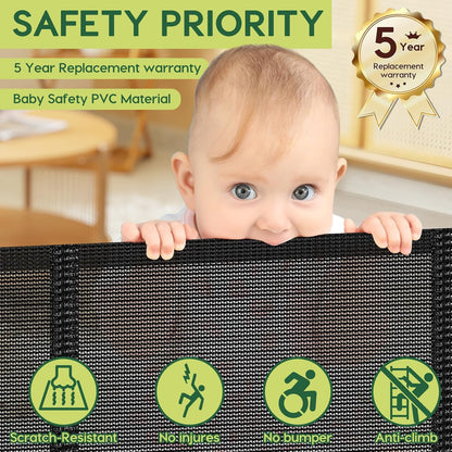 Reinforced 80 Inch Retractable Baby Gate Extra Wide Baby Gate for Wide Openings, Indoor/Outdoor Retractable Dog Gate for Doorway, Mesh Dog Gate Indoor Prevent Babies/Pets from Crawling Under, Black