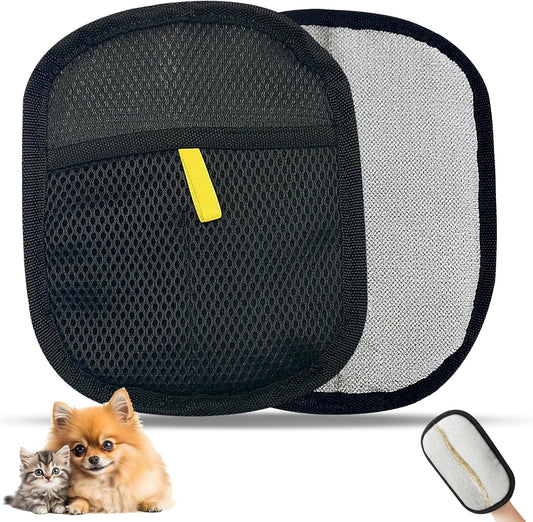 2 Pcs Reusable Electrostatic Pet Hair Remover Glove & Magic Brush, Cat & Dog Hair Removal Grooming Gloves for Furniture, Couch, Carpet, Car Seat, Clothes