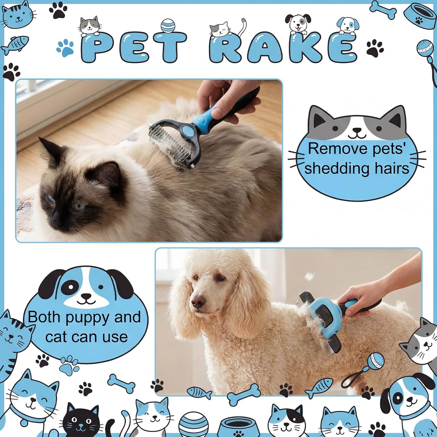 4 Pieces Pet Grooming Kit - Dematting Combs, Slicker Brush, and Steel Comb for Removing Knots and Hair from Dogs, Cats, and Poodles