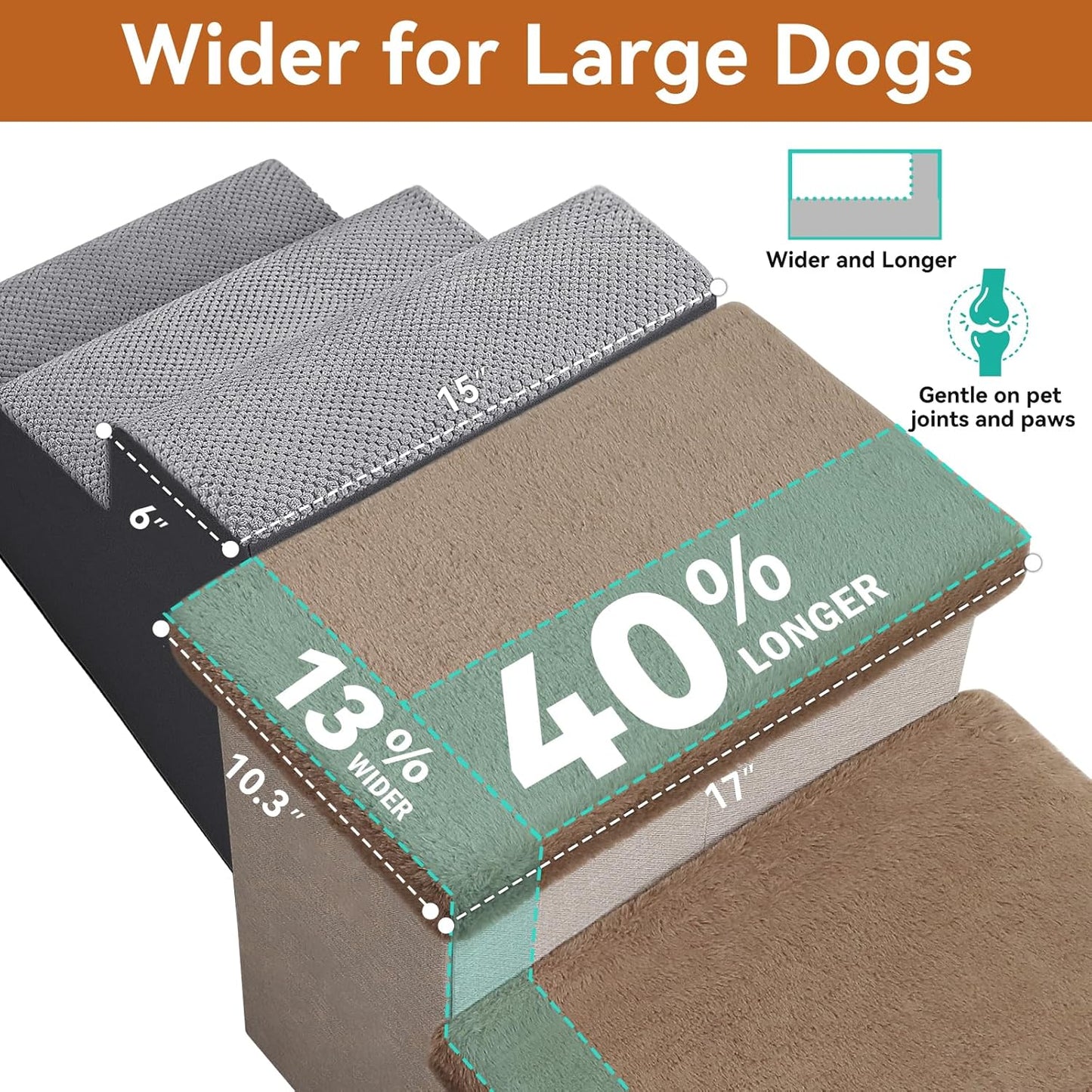 Zerbuger Wider Dog Ramp for High Bed with Storage 18" H, Foldable Dog Stairs for Small Medium Large Older Senior Animal, Sturdy Dog Step for Climbing Bed or Couch, Arthritis-Friendly (Gray, No Condo)