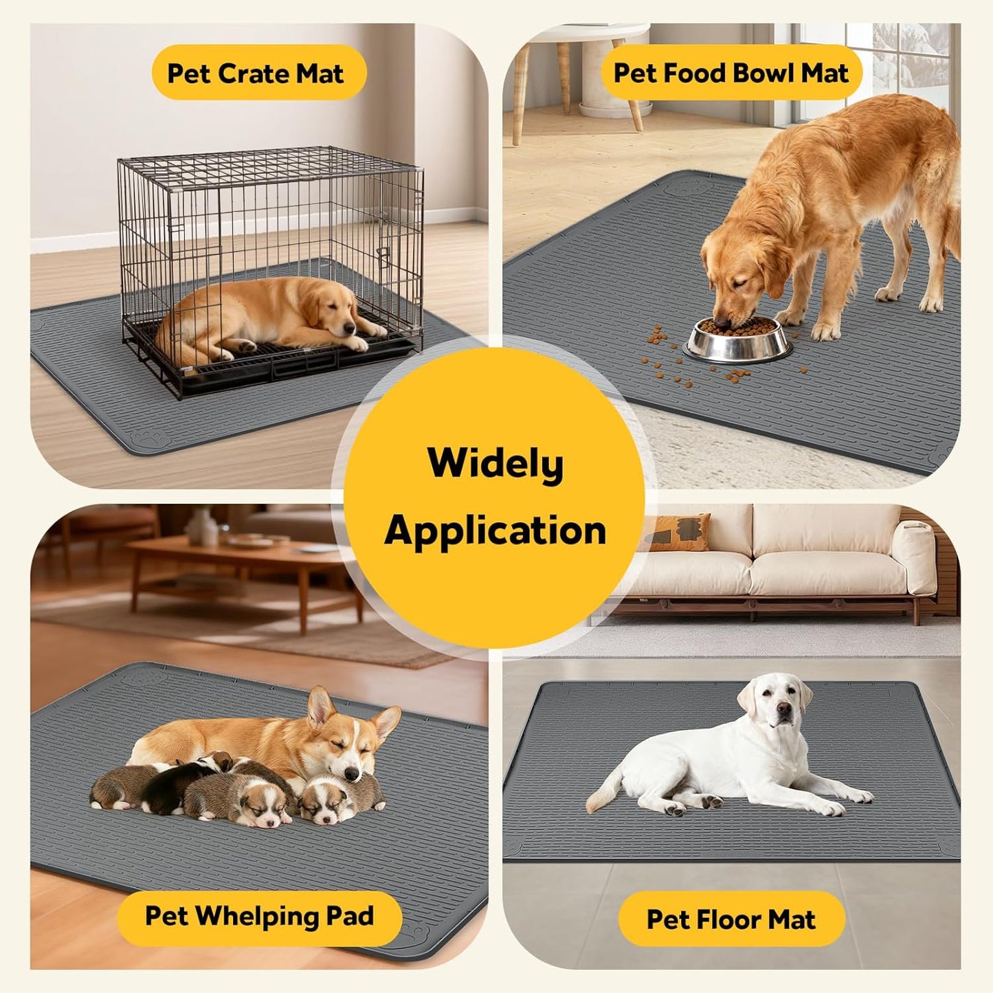 Silicone Dog Crate Mat, 50"x35" Under Dog Crate Kennel Pad with Raised Edge, Washable Dogs Bed Mat, Waterproof, Leakproof, Protect Floors (Green)