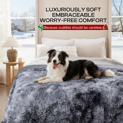 Luciphia Large Waterproof Dog Blanket for Pet Washable Liquid Proof Bed Intimacy Protection Shaggy Plush Calming Long Faux Fur Couch Cover Calming Cat Throw Blankets, Mist Grey, 50" x 60"