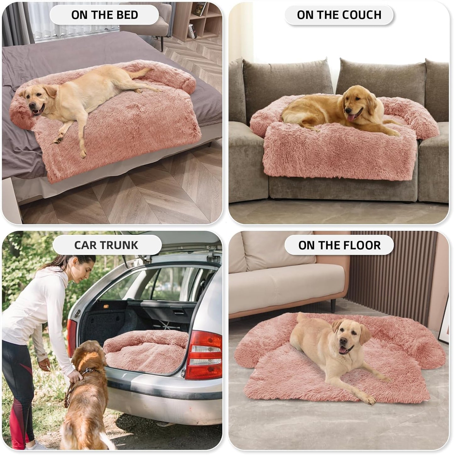 Calming Dog Bed Fluffy Plush Dog Mat for Furniture Protector with Removable Washable Cover for Large Medium Small Dogs and Cats (Large, Light Grey)