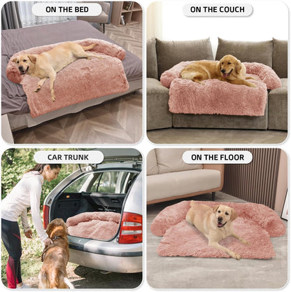 Calming Dog Bed Fluffy Plush Dog Mat for Furniture Protector with Removable Washable Cover for Large Medium Small Dogs and Cats (Large, Light Grey)