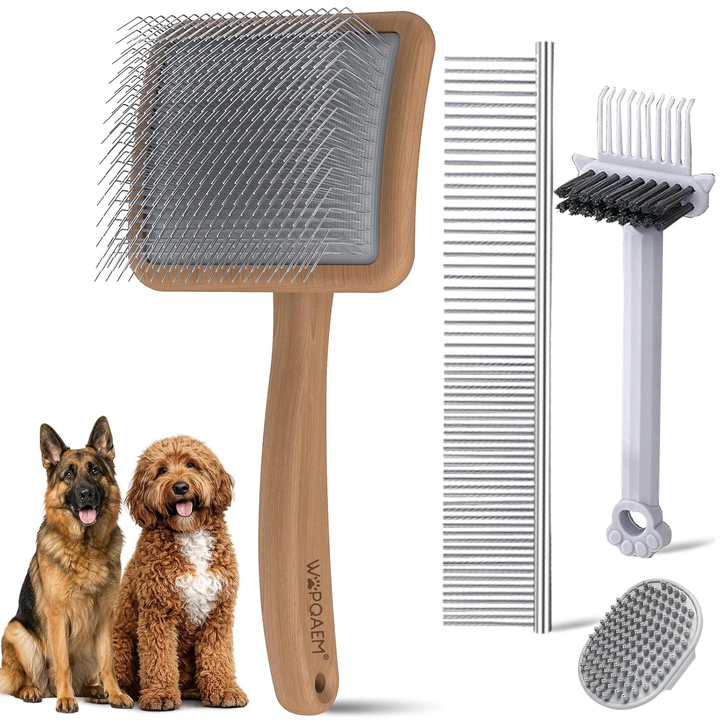 WPQAEM Dog Slicker Brush Set for Detangling & Shedding, Deep Grooming Kit for Thick, Curly & Double Coats (Goldendoodle, German Shepherd), Includes Metal Comb, Cleaning Tool & Bath Brush