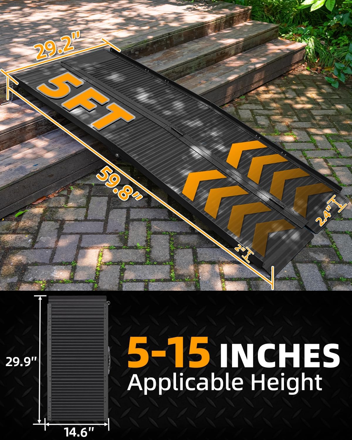 VNN Portable Wheelchair Ramp 4FT, Non-Slip Aluminum Ramps for Wheelchairs for Home, Handicap Wheelchair Ramps for Home Steps, Aluminum Loading Dock Plates, Doorways, Black