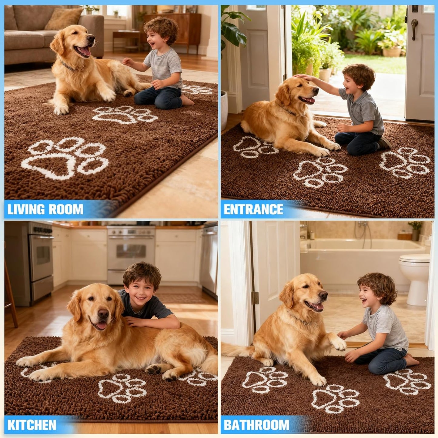 EXPAWLORER Dog Door Mat for Muddy Paws - Highly Absorbent Microfiber Pet Rug, Quick Dry Chenille Dog Runner Rug Indoor Outdoor, Non-Slip Entryway Carpet Washable Mud Mat for Dogs, Brown 60"x30"